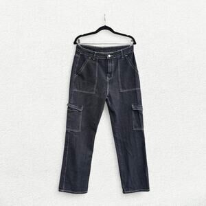 SheIn Cargo Pants in Black Denim with White Stitching